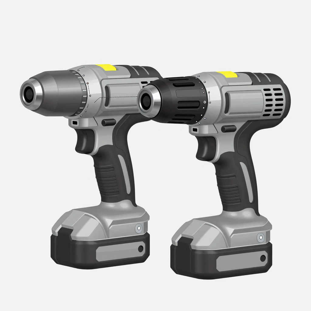DeWalt and Bauer 20V cordless tools side by side, illustrative comparison