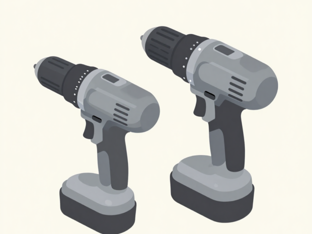 DeWalt and Black+Decker 20V MAX cordless drills side by side, illustrative comparison