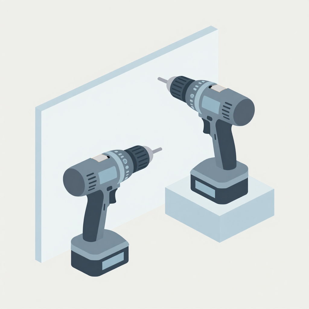 DeWalt and Porter-Cable 20V cordless drills separated by a divider, illustrative comparison