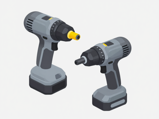 DeWalt and RYOBI cordless drills shown side by side for battery compatibility comparison