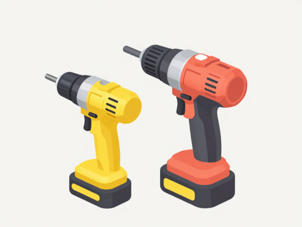 Two cordless impact drivers with visibly different battery pack sizes