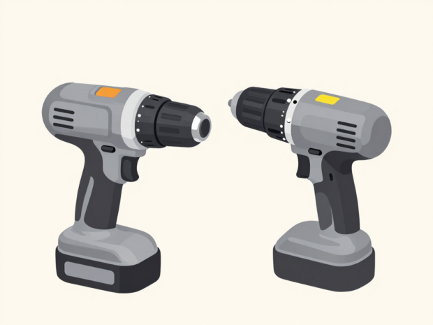 Milwaukee and RYOBI cordless drills shown side by side for battery compatibility comparison