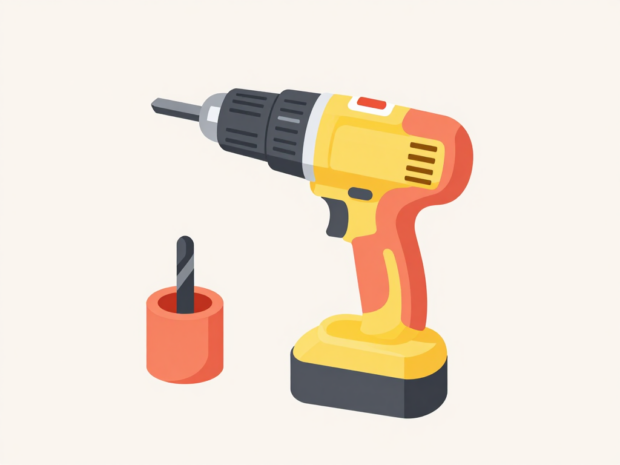 A bit holder accessory attached to a cordless drill